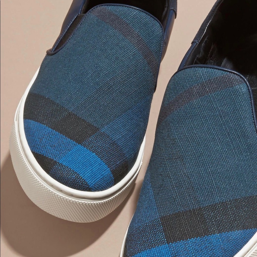 Burberry Logo Check Canvas Leather Sneakers NWT